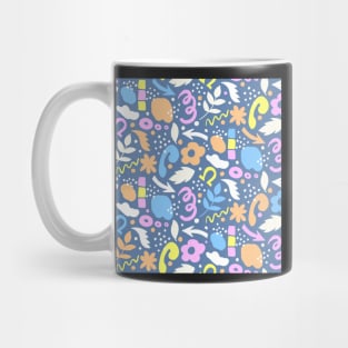 Abstract retro vibrant pattern in sherbet orange, mauve, off white and denim blue Mug